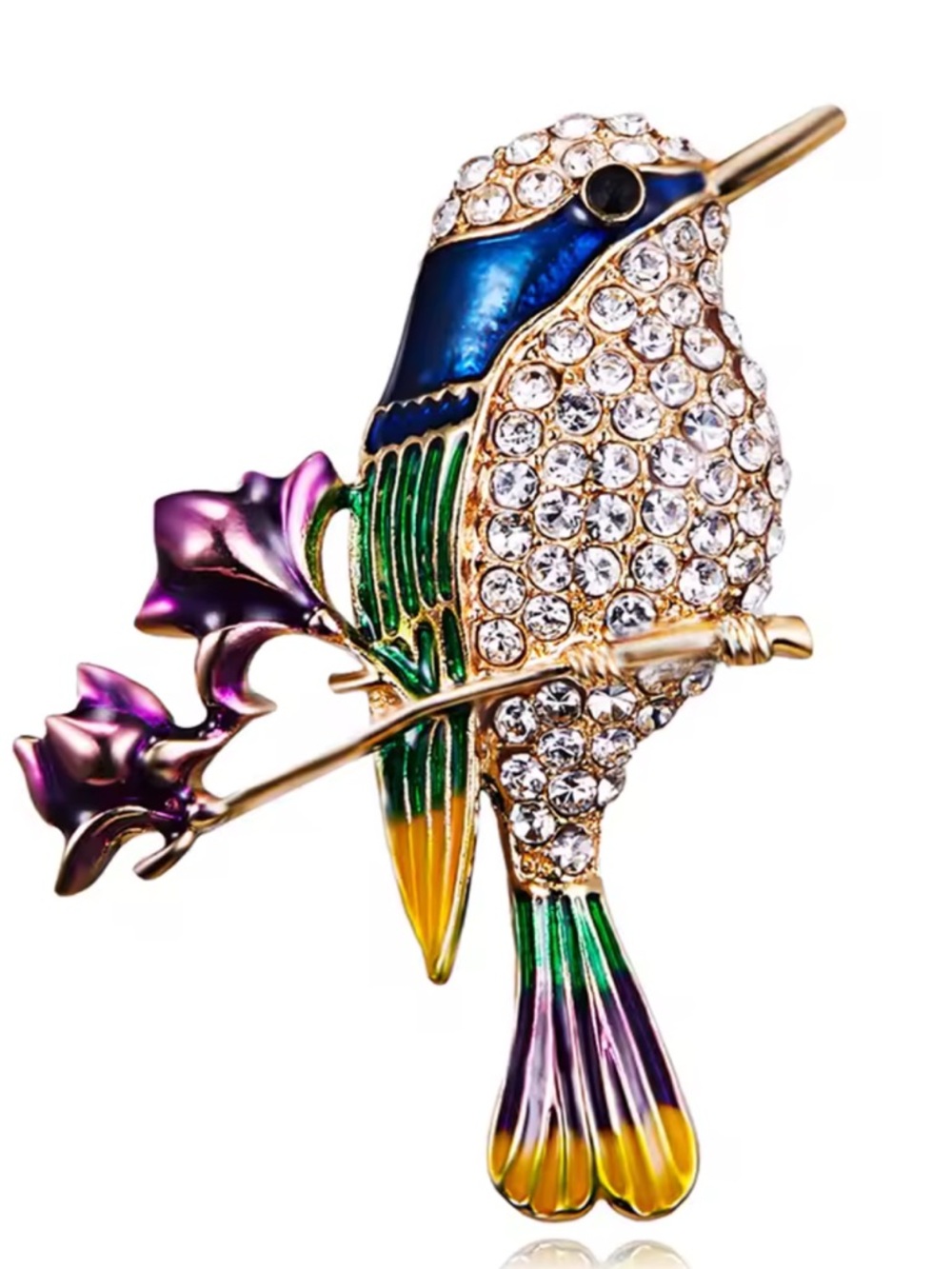 Colorful Crystal Bird Brooch Pin Rhinestone Hummingbird Floral Statement Jewelr - Picture 2 of 7